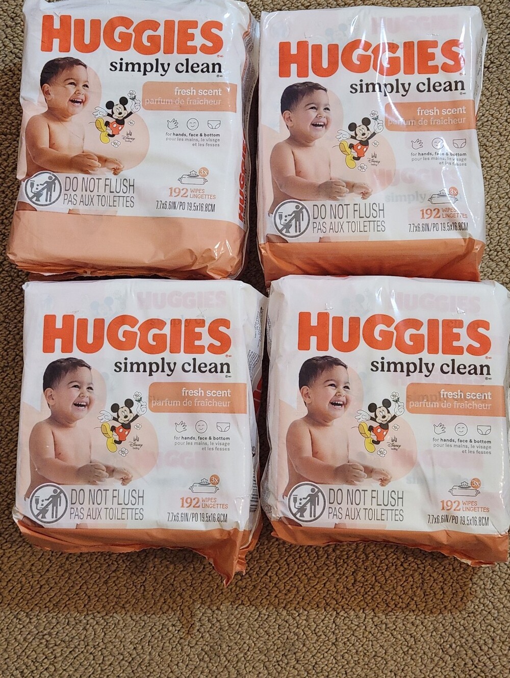 New Packages of Huggies Simply Clean Fresh Scent Baby Wipes 4 Packs 192 Count